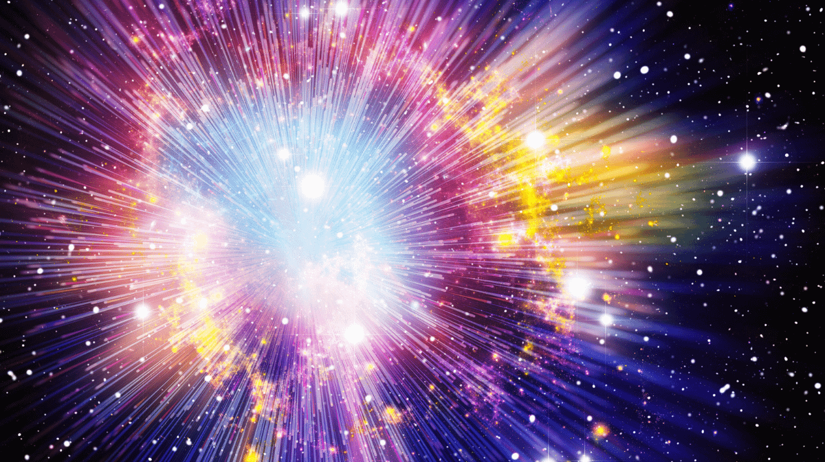 Farbenprächtige Darstellung des Universums mit Lichtstrahlen – symbolisiert kosmische Energie und spirituelle Verbindung für AstroChanneling